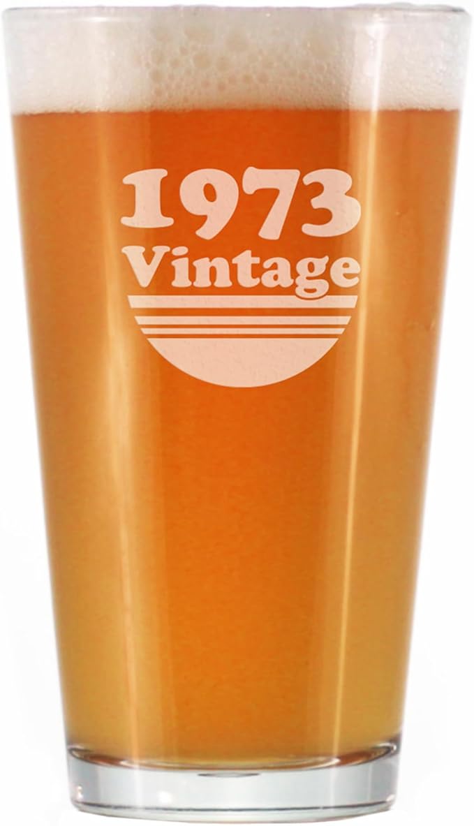 Bevvee Vintage 1973 Pint Glass for Beer - 52nd Birthday Gifts for Men or Women Turning 52 - Fun Bday Party Decor - 16 oz