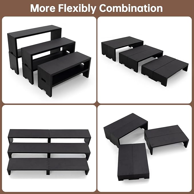 12Pcs Black Display Riser Wood Risers Cupcake Stand 3 Tier Racks Decorative Rectangular, 4 Set Cologne Perfume Organizer Dessert Stands for Vendors Event