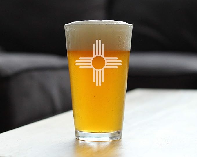 New Mexico Flag Pint Glass for Beer - State Themed Drinking Decor and Gifts for New Mexican Women & Men - 16 Oz Glasses