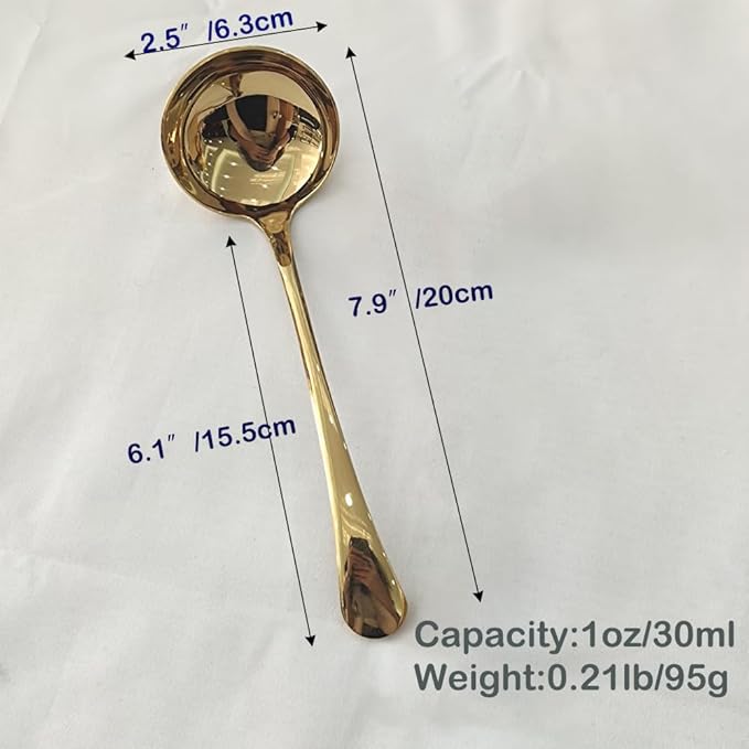 Gravy Ladle, Sauce Ladle,18/10 Stainless Steel, 7.9 inch, Gold, Dishwasher Safe, Set of 2