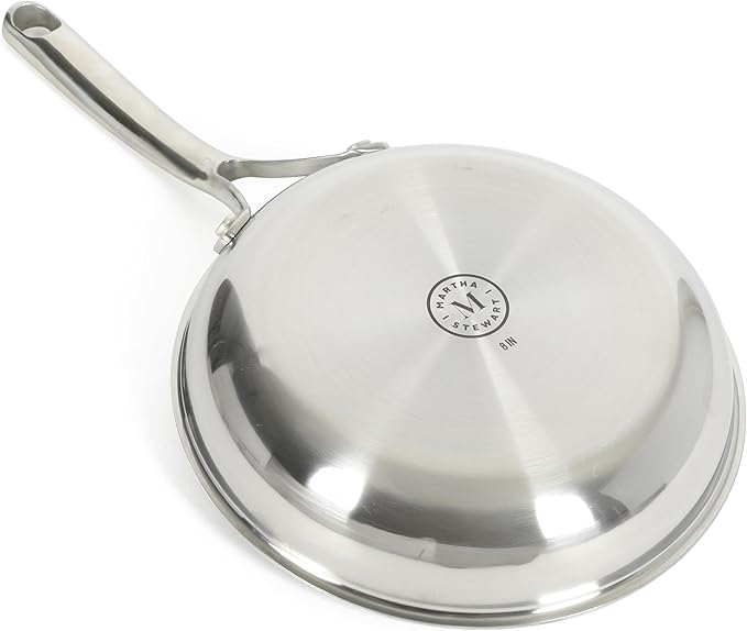 Martha Stewart Badgley Hybrid Nonstick 8 Inch TriPly Stainless Steel Fry Pan & Stay Cool Handle - Laser Etched Non-Toxic Nonstick Skillet - Dishwasher and Induction Safe