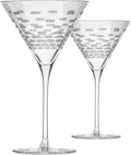 Rolf Glass Strata Martini Cocktail Glass | Made in America | 10oz Martini Glass | Diamond Engraved Crystal Glass | Geometric Brick Design | Set of 2