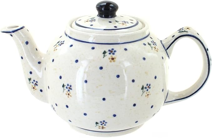 Blue Rose Polish Pottery - Off-white Country Meadow Medium Teapot - 4 Cup Capacity - Hand-Painted Polish Pottery Ceramic Coffee & Tea Server