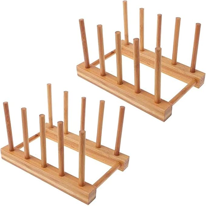 YWSHF 2 PCS Bamboo Wooden Dish Rack Dishes Drainboard Drying Drainer Storage Holder Stand Kitchen Cabinet Organizer for Dish/Plate/Bowl/Cup/Pot Lid/Book