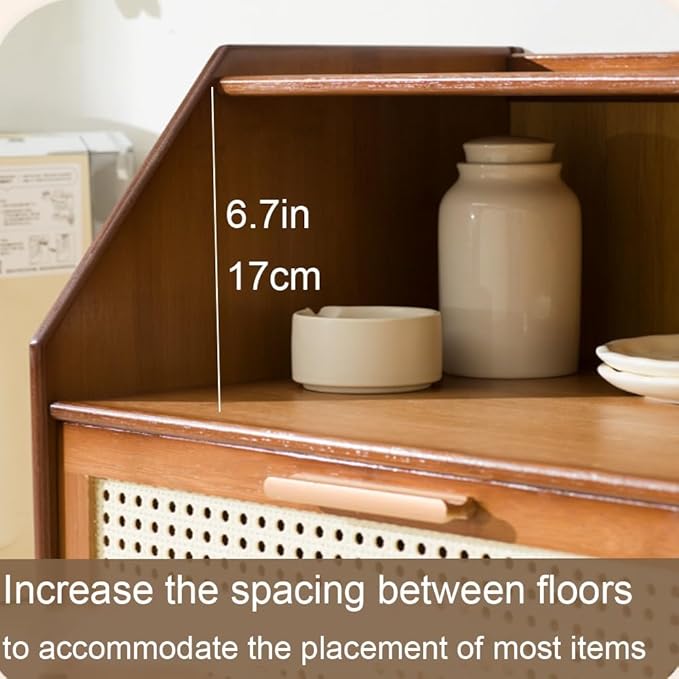 Modern Counter Top Cabinet with Drawer, Bamboo Spice Organizer and Bread Box, Mug Holder Storage Rack, Makeup and Perfume Cabinet for Kitchen or Living Room(Black)