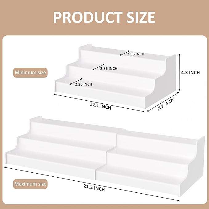 Expandable Spice Rack Cabinet Organizer 3 Tier, White Kitchen Counter Display Shelf, Seasoning Organizer for Cabinet, Moisture Resistant