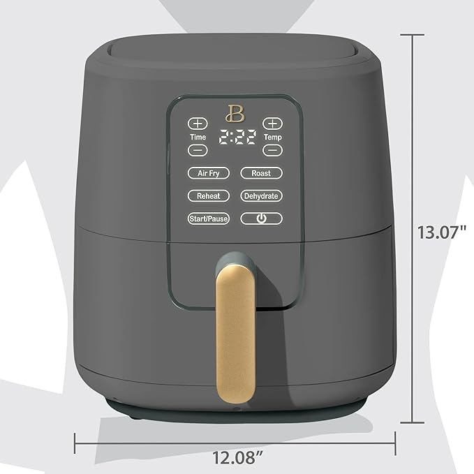 Beautiful 6 Qt Air Fryer with TurboCrisp Technology, EverGood Ceramic Nonstick Coating - Roast, Reheat and dehydrator, kitchen appliances by Drew Barrymore (Oyster Grey)