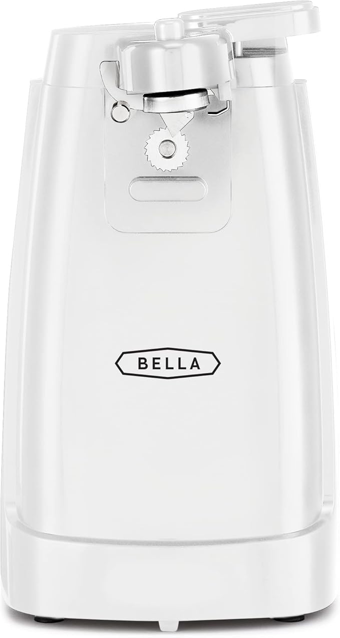 bella Electric Can Opener and Knife Sharpener, Removable Cutting Lever, Cord Storage, Stainless Steel Blade, White