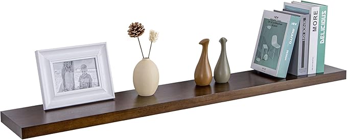 48 Inch Floating Shelf for Fireplace Mantel - 8 Inch Deep Rustic Solid Pine Wood Wall Shelf - Farmhouse Style Shelf with Heavy-Duty Metal Brackets - 48"W x 8"D - American Walnut, Set of 1