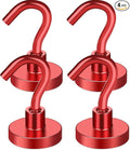 MIKEDE Magnetic Hooks Heavy Duty, 30LB+ Strong Magnets with Hook for Fridge, Neodymium Extra Strength Industrial Hooks for Hanging, Magnetic Hanger for Toolbox, Cruise, Grill(Red,4 Pack)
