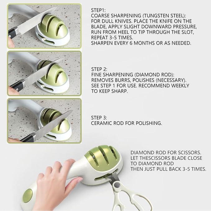Knife Sharpener for Kitchen,Handheld Sharpener for Repairing and Polishing Kitchen Knives,Manual Sharpener Suitable for Various Kitchen Knives (Green)