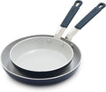 GreenPan x Bobby Flay 2 Piece- 8” and 10” Nonstick Frying Pan Skillet Set, PFAS-Free Diamond Ceramic, Induction Suitable, Stay-Cool Silicone Handle, Easy Clean Dishwasher & Oven Safe, Oxford Blue