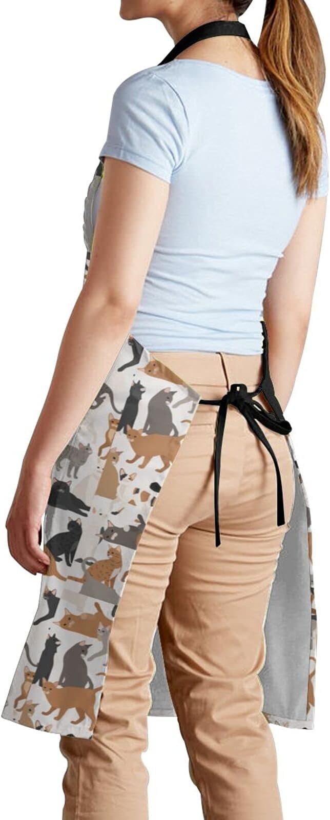 Cat and Dogs Animals Adjustable Bib Neck Chef Aprons, Kitchen Bbq Waterproof Apron with 2 Pockets For Mom Dad