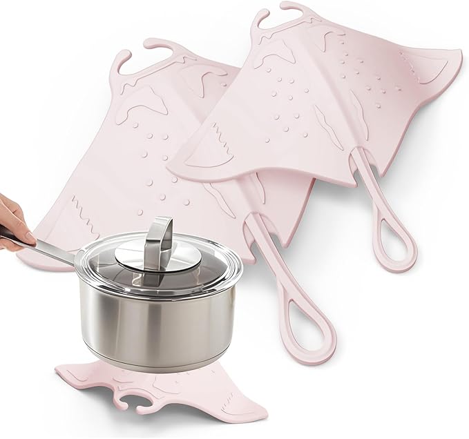 UMIRRO Cute Silicone Trivets for Hot Pots and Pans w/Pop-up Fun, Heat Resistant Mats for Quartz Countertop, Ocean Themed Pot Holder Pads for Coastal Decor, Kitchen Gifts for Beach Lovers Pink 2 Pack