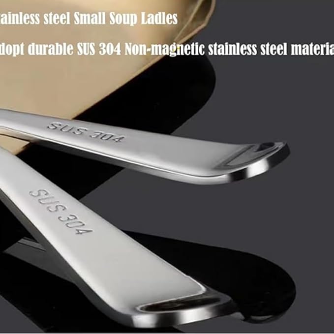 Zjunhm Small Soup and Gravy Ladles - 304 Stainless Steel, 7.7 Inches, 2-Piece Set - Dishwasher Safe (Silver)