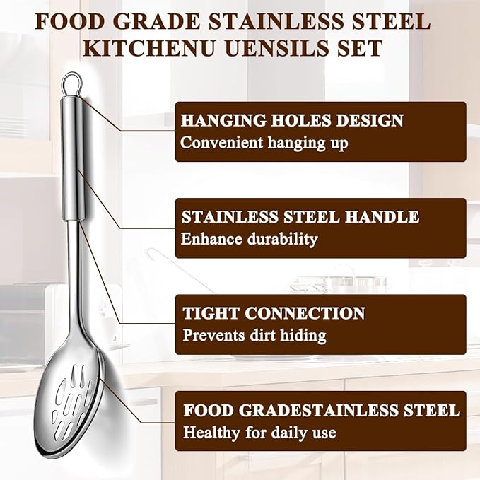 Homquen Kitchen Utensils Set 4pcs, Stainless Steel Cooking Utensils Set, Kitchen Tools Spatulas Set, Cooking Spoons, Home Essentials Kitchen Gadgets Accessories