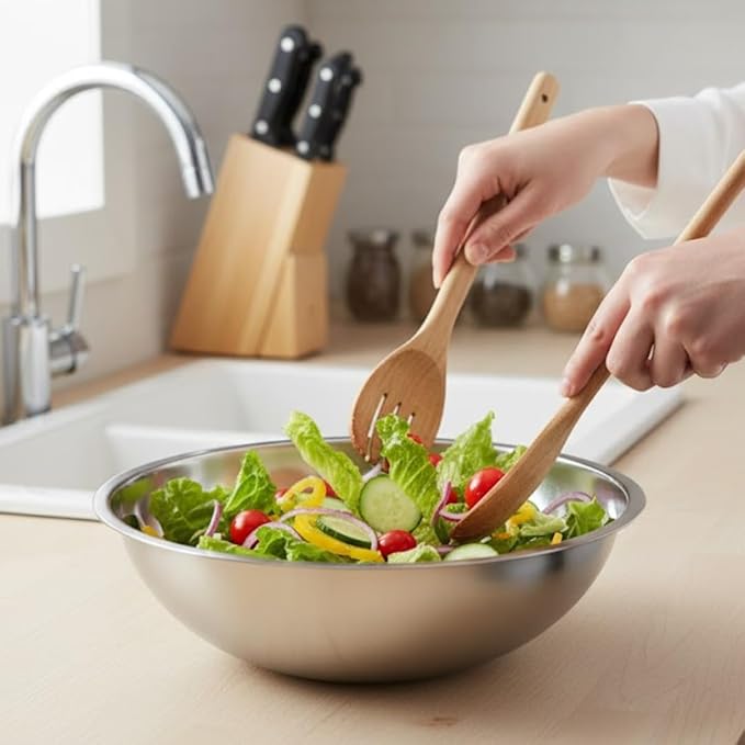 Alpine Cuisine Stainless Steel Mixing Bowls Set | Heavy-Duty Prep & Serving Bowls with Deeper Edge | Dishwasher Safe,Silver