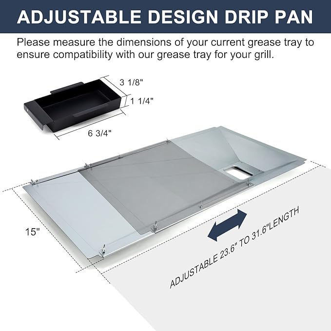 Criditpid Grill Replacement Parts for Nexgrill 5 Burner 720-0888 720-0830H 720-0896, Adjustable 23.6"-31.6" Universal Drip Pan & Grill Heat Tents Kit for Nexgrill 720-0882A Grill.