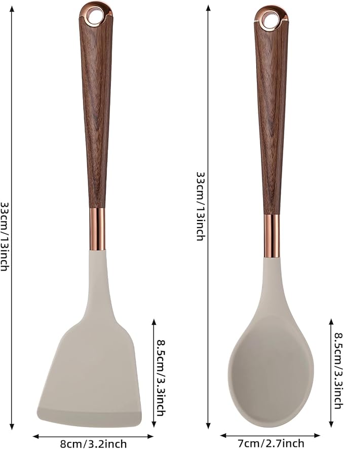 MANJIA Silicone Spatulas Set, Nonstick Silicone Spoon & Turner Spatula Set, Serving Spoon kitchen Spatula for Cooking Fish, Eggs,Flipper, Cooking Utensils Set 2pcs (khaki-solid spoon & spatula)