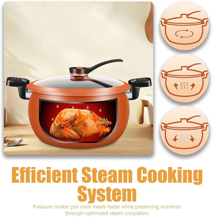 Multifunctional Large Capacity Non-Stick Pressure Cooker, 8 Qt Micro Pressure Cooker With Visible Transparent Glass Cover, Make You Fall In Love With Cooking (Orange)