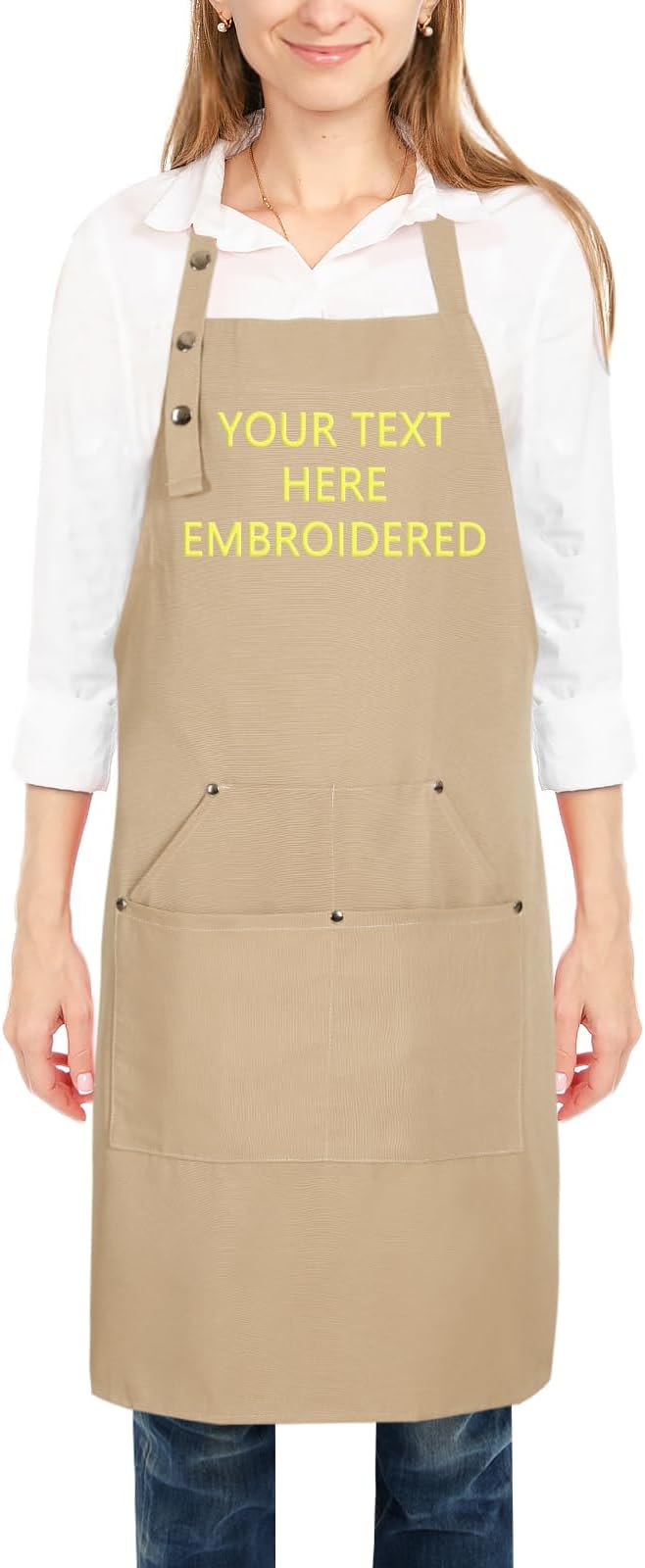 Personalized Aprons Custom Women Men Apron with Pockets Chef for Baking Bbq Grill Embroidered with Name Text