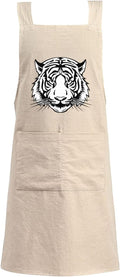 Cotton Linen Apron Non-tie Cross Back Kitchen Apron with Pockets Soft Comfortable Durable for Cooking Baking Gardening (Khaki)