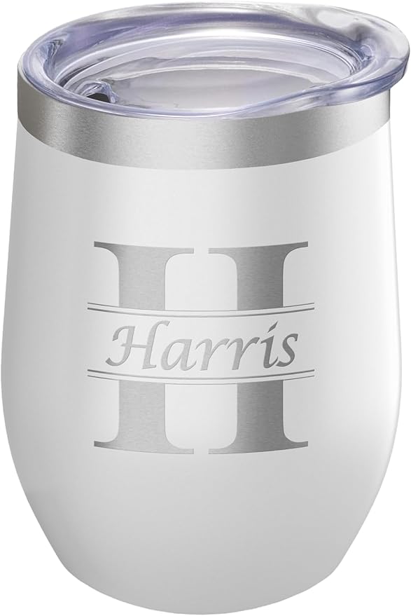 Gifts Inscribed Personalized Wine Tumbler with Lid – White Custom Engraved Stainless Steel Insulated Mug for Hot & Cold Drinks – Customized Bridesmaid, Wedding, or Birthday Gift