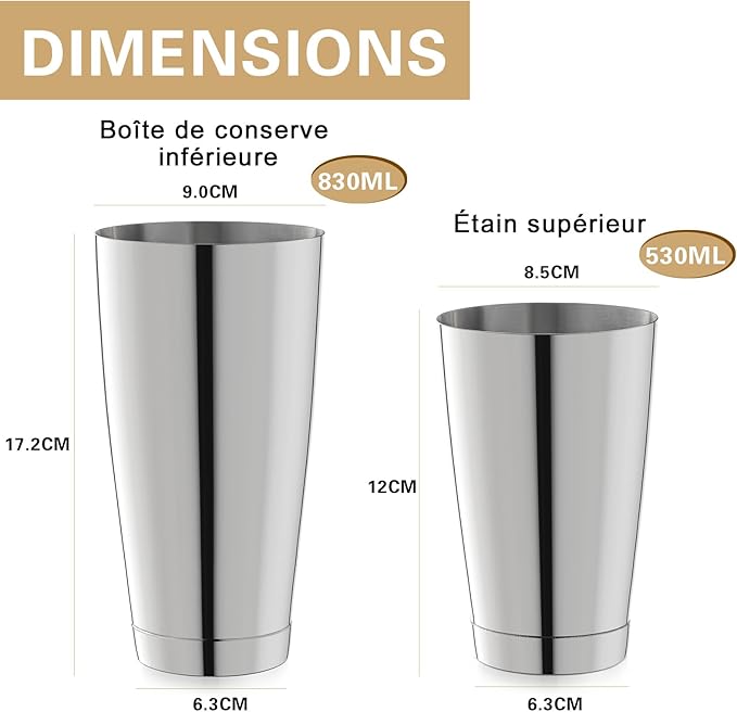 WOTOR Boston Cocktail Shaker Set, 18 oz & 28 oz Stainless Steel Weighted Shaker Tins, Metal Martini Shaker Drink Mixer for Bartending, professional Bar Tools for Bartender
