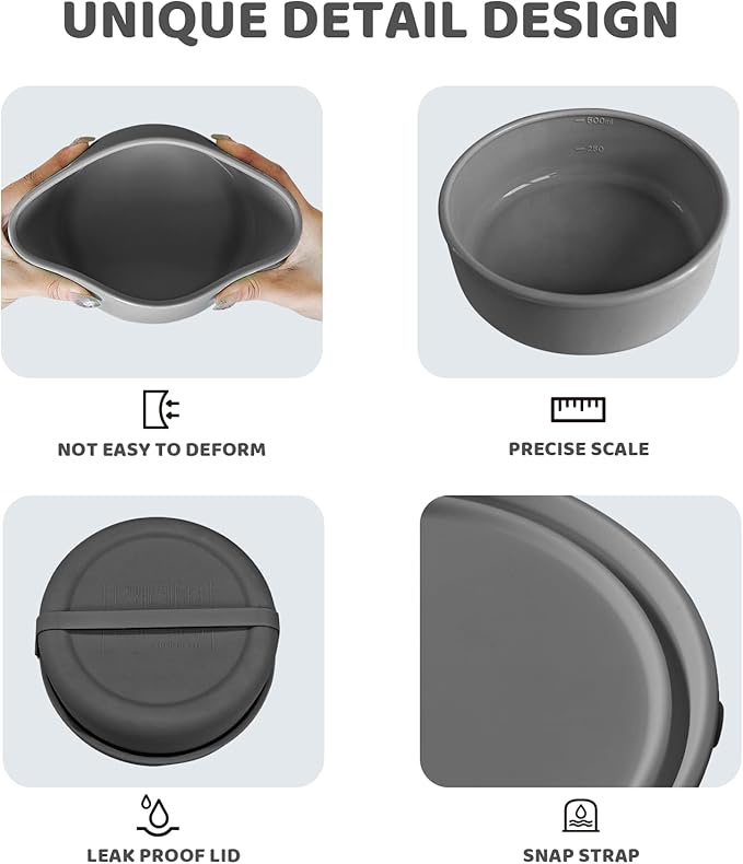 Silicone Food Storage Containers Bowl, Set of 3 Reusable Silicone Bento Lunch Box Containers with Lids (17oz, 25oz, 42oz) Dishwasher, Microwave and Freezer Safe Charcoal Gray