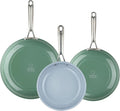 Ceramic Frying Pan Set with Stainless Steel Handle - Perfect Cookware Set for Steak & Non Stick Cooking - Ceramic Pans Set Non Stick Trendy Essential for Young Chefs(Green)