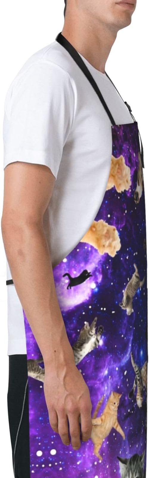 Cute Cat Apron Adjustable with 2 Pockets Cooking Kitchen Aprons for Men Women Outdoors Baking Chef Apron