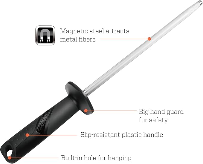 SHARPAL 117N Professional Kitchen Knife Sharpening Honing Steel Sharpener Rod Restore Blade Quickly(10 Inch)