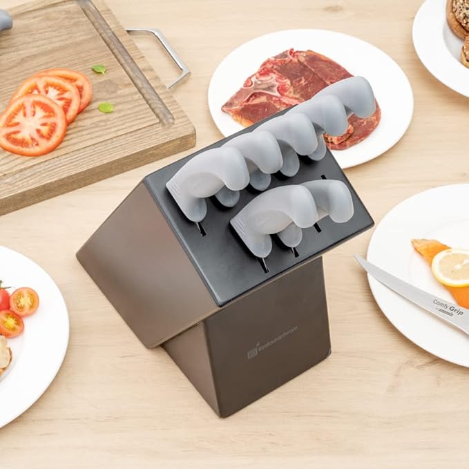 Restaurantware Comfy Grip Knife Set With Holder 1 Sharp 9-Piece Knife Set - Ergonomic Handle Non-Slip Grip Gray Stainless Steel Kitchen Knife Set Dishwashable Includes Knife Holder