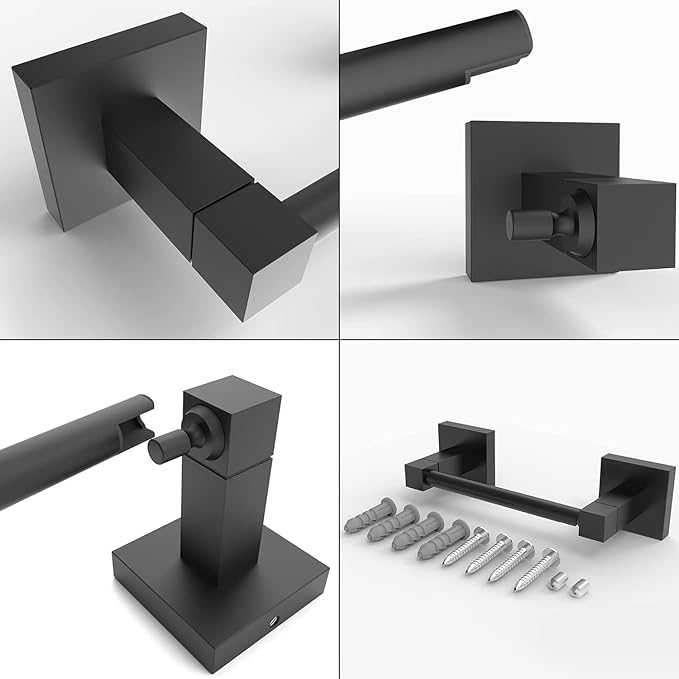 Ruacq Toilet Paper Holder 2 Pack Matte Black Double Post Pivoting Square Tissue Holders Roll Holder Hangers Toilet Paper Stand Stainless Steel and Zinc Alloy Modern Wall Mounted