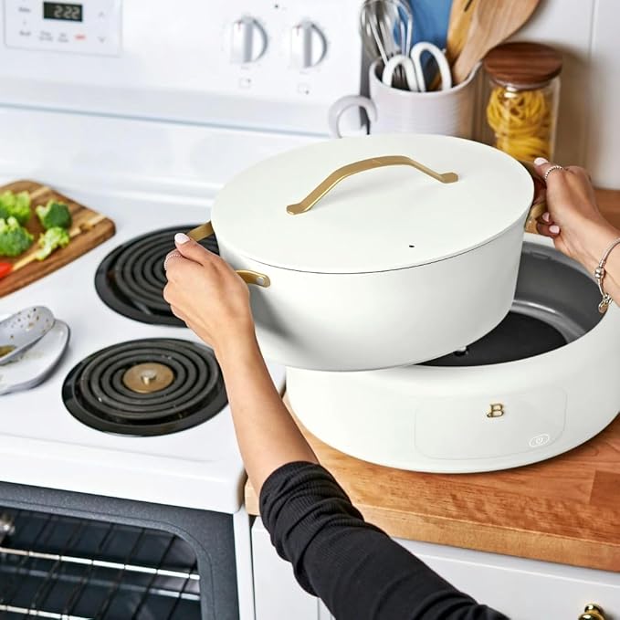 Beautiful 10-in-1 6-Qt Programmable Multi-Cooker with Oven-Safe Pot & 7 Presets – Slow Cook, Rice, Steam, Sauté (White)