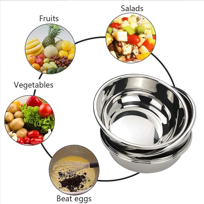 Ggbin 18/10 Stainless Steel Mixing Bowls, Heavy Duty Metal Salad Bowls, 1.5 Quart, Set of 4