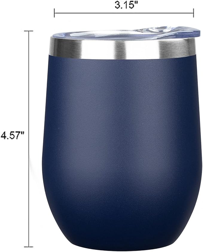 MEZMUT 12 Oz Insulated Wine Tumbler with Lid Double Wall Vacuum Stainless Steel Wine Glass Coffee Mug Insulated Tumbler Cup for Champaign, Cocktail, Beer (Navy, 4 Pack)