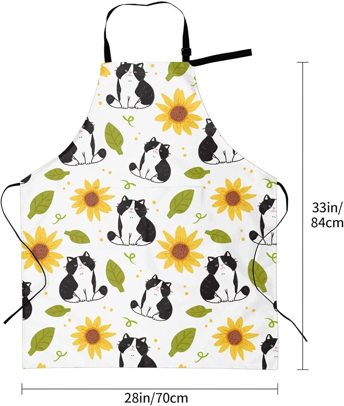Cat and Dogs Animals Adjustable Bib Neck Chef Aprons, Kitchen Bbq Waterproof Apron with 2 Pockets For Mom Dad