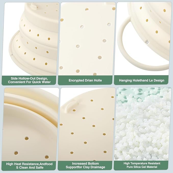 Strainers and Colanders, Silicone Collapsible Sink Collander, 13in, Strainers and Colanders for Kitchen, Large Drainer for Vegetable, Food, Pasta (White) (2)