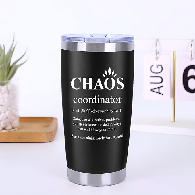 Thank You Gifts for Men, Coworker, Manager, Office, Teacher - Chaos Coordinator Tumbler - Birthday, Administration Professional Gifts - 20oz Black