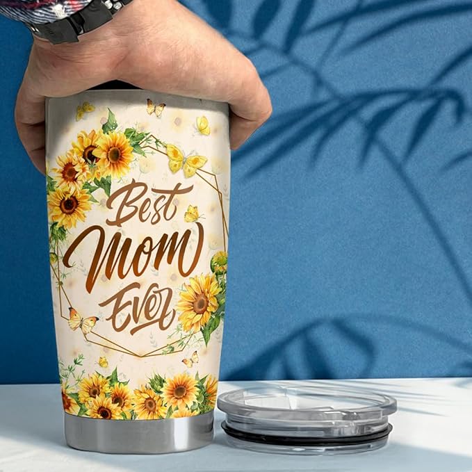 SANDJEST Mom Tumbler 20oz Best Mom Ever Gift Stainless Steel Insulated Tumblers Coffee Travel Mug Mother Cup Gift for Birthday Christmas