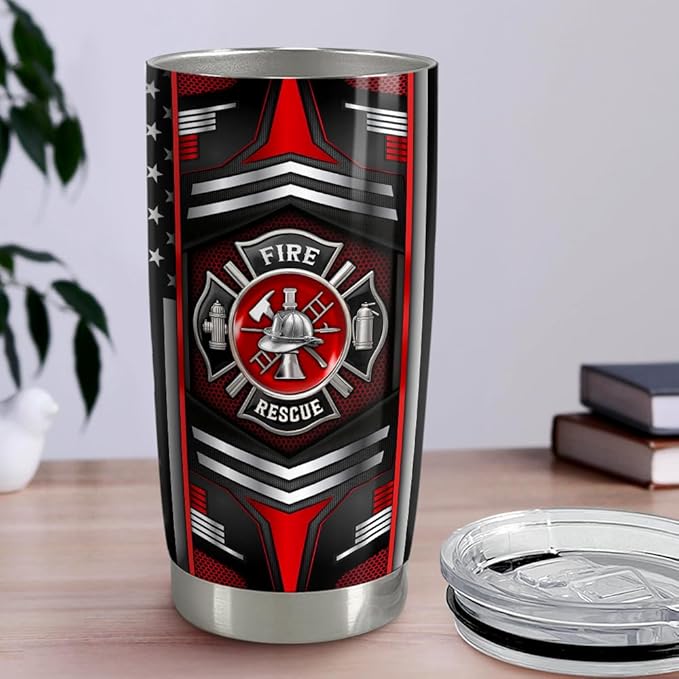 SANDJEST Firefighter Tumbler 20oz Stainless Steel Insulated Travel Mug Cup for Fireman Dad Husband Firefighters Gifts for Birthday Christmas Fathers Day