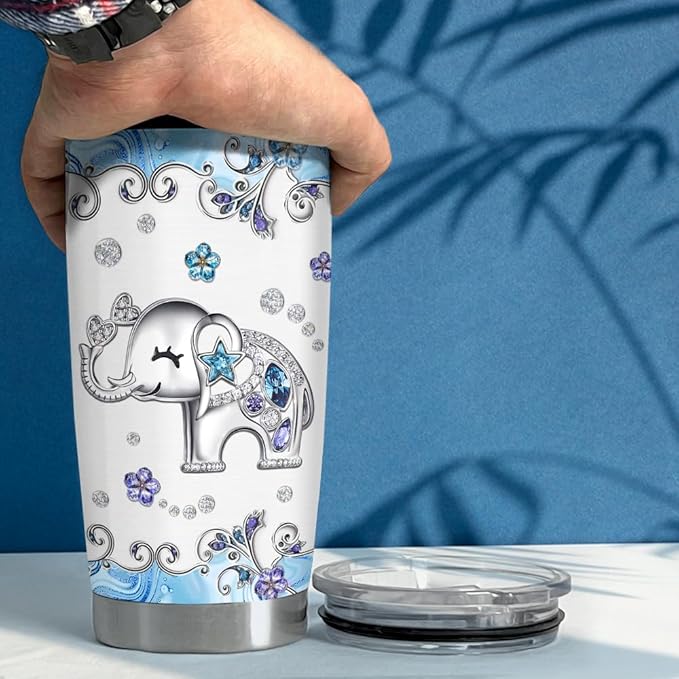 SANDJEST Elephant Tumbler 20oz Jewelry Drawings Stainless Steel Insulated Tumblers Elephants Gifts for Women Girls Coffee Travel Mug Cup Gift for Birthday Christmas
