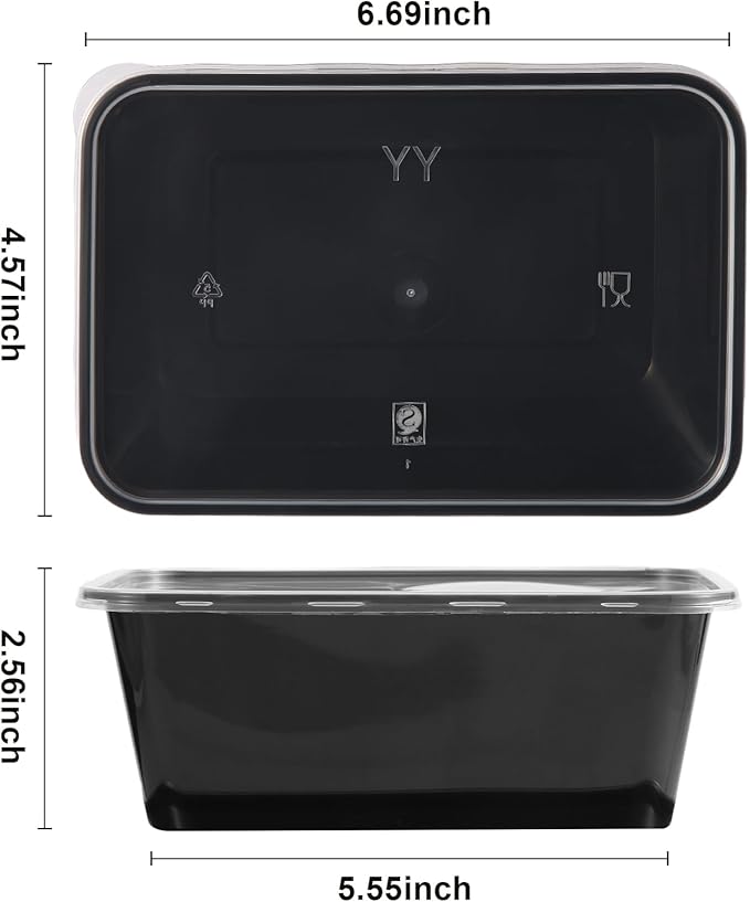 50Pack 32oz Meal Prep Containers Reusable with Lids, 1-Compartment Food Storage for Lunch or Takeaway, Plastic Disposable Bento Box To Go Take Out, Microwave Freezer Dishwasher Safe