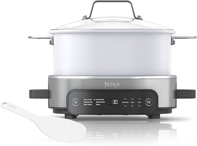 Ninja Foodi PossibleCooker PRO 6.5Qt Multicooker 8 in 1 Slow Cooker, Dutch Oven, Steam Bake Roast Sear Sauté Bread Maker Warmer, Glass Lid, Integrated Spoon, Nonstick (WHITE)