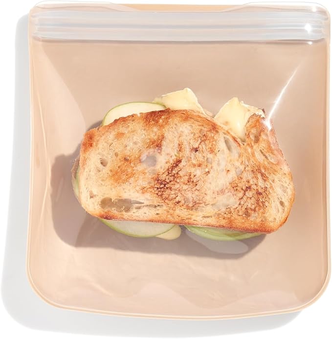 W&P Porter Silicone Reusable Storage Bag, Sandwich (34oz Flat), Oat, Food Storage Container, Microwave and Dishwasher Safe, Easy Cleaning
