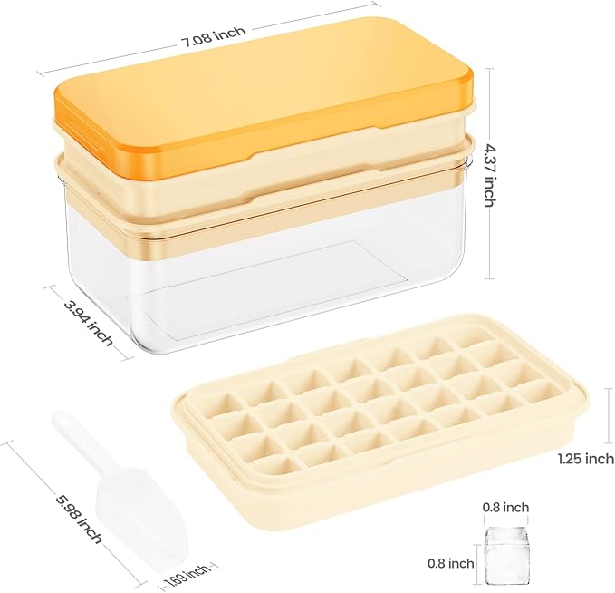 PHINOX Ice Cube Tray with Lid and Bin, Ice Trays for Freezer, Flexible Ice Cube Trays, Making 56 pcs Ice Cubes, Chilling Cocktail, Whiskey, Coffee, with 2 trays, Ice Container, Scoop&Cover, BPA Free