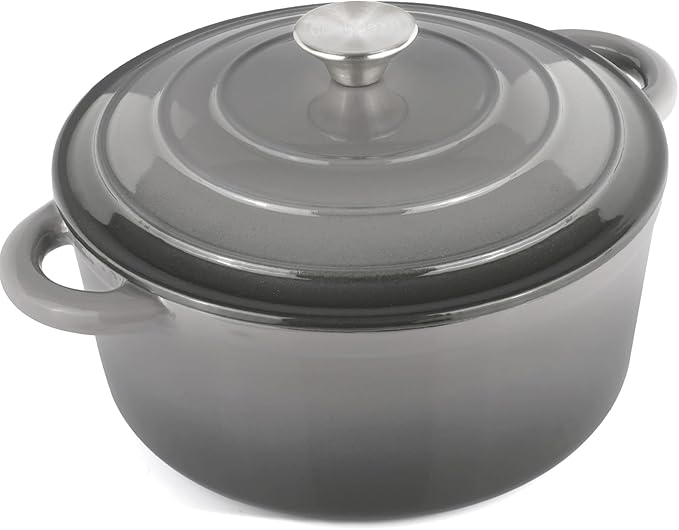 6 Quart Enameled Cast Iron Dutch Oven Pot with Lid, Oven Safe up to 500°F or on Stovetop, Non-stick Dutch Oven for Bread Baking, Cooking, Dual Handles Cookware, Grey
