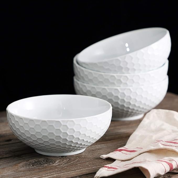 Cereal Soup Bowls, 20 Ounce White Bowls Set, Porcelain Bowls for Oatmeal, Rice, Salad, Pasta and Noodle, Set of 4 (6inch)