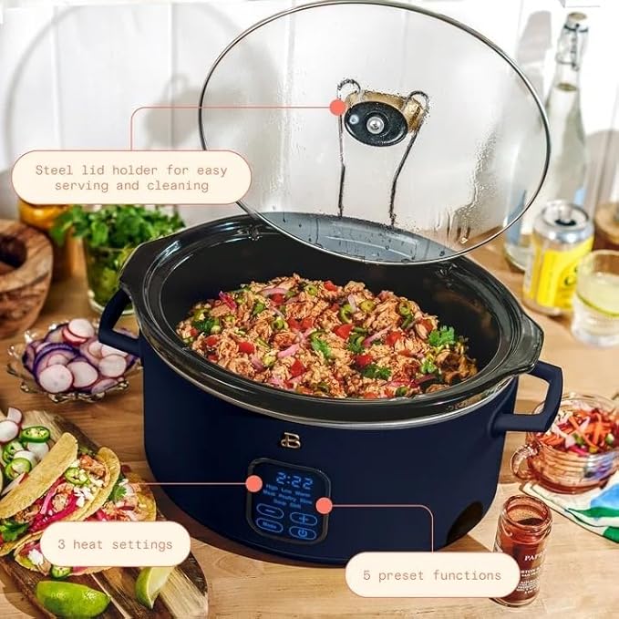 Beautiful 6 Qt Programmable Slow Cooker with Touch Control, Digital Timer and Keep Warm Function – Large Electric pot Capacity Kitchen Appliance by Drew-Barrymore (Starry Night Blue)